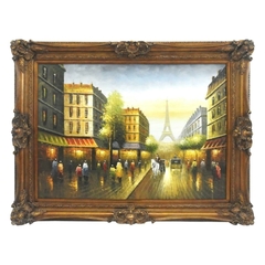 Quadro Clássico 90x120c Paris Madeira Entalhes Óleo Sob Tela