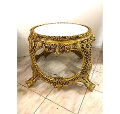 Mesa Auxiliar Canto Rico Entalhe Classico Folha Ouromarmore