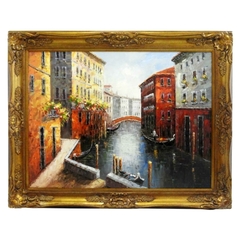 Quadro Moldura Clássica 90x120 Veneza Entalhes Óleo Sob Tela