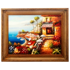 Quadro Clássico Madeira Entalhes Óleo Sob Tela Gigante Luxo