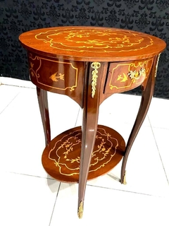 Mesa Oval Lateral Madeira Bronze C Fina Marquiterrie 01 Gav - loja online