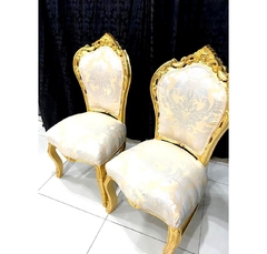 Cadeira Luiz Xv Madeira Ouro Cintilante Bege Entalhes Artesa - LUXdécor