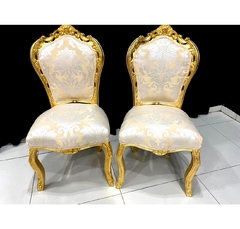 Cadeira Luiz Xv Madeira Ouro Cintilante Bege Entalhes Artesa - comprar online