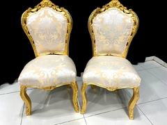 Cadeira Luiz Xv Folha Ouro Madeira Entalhes Tecido Nobre - LUXdécor