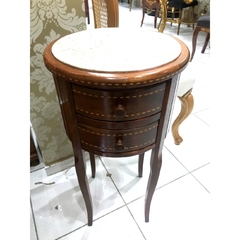 Criado Redondo Luiz Xv Maciço Cedro Marchetado C Marmore - LUXdécor
