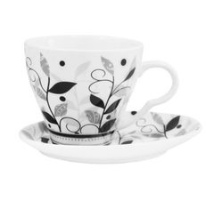 Jogo De Xicara Cappuccino Porcelana Nobre Florais Black