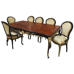 Mesa De Jantar 06 Cadeiras Imbuia Detalhes Folha De Ouro Ent