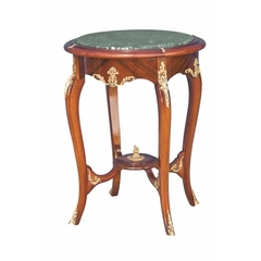 Mesa De Canto Luiz Xv Adornos Bronze Marmore Redondo Madeira