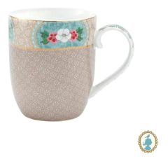 Conj. 06 Canecas Porcelana Marrom Faixa C Flor Na Borda
