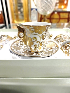 Jogo De Xicara Café Porcelana Off White Ouro Asa na internet