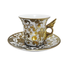 Jogo De Xicara Café Porcelana Off White Ouro Asa