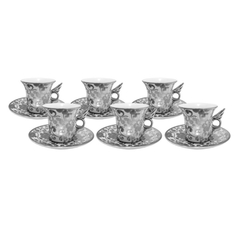 Jogo De Xicara Café Porcelana Off White Prata Prensada - comprar online