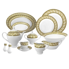 Jogo De Jantar 84 Pçs Porcelana Versac Grego Amarelo