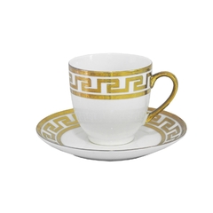 Jogo de Jantar 81 pçs Porcelana Off White Ouro Prensado Versace Grego - LUXdécor