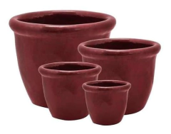 Conj 04 Vasos Vietnamitas Cachepot Ceramica Vermelho