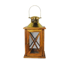 Lanterna Decorativo Madeira Quadrada C Metal Dourado - comprar online