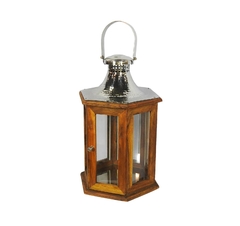 Lanterna Maior Decorativo Sextavado Madeira E Metal - LUXdécor