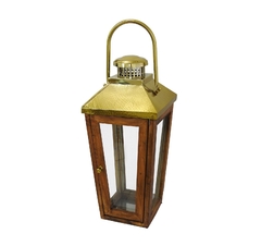 Lanterna Decorativo C Alça Metal Dourado C Madeira