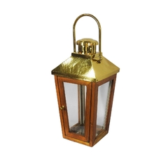 Lanterna Decorativo Madeira E Metal Dourado na internet
