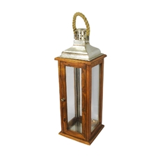 Lanterna Decorativo Madeira E Metal Prata Decorativo - LUXdécor