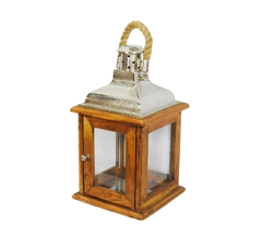 Lanterna Menor Decorativo Quadrado Madeira E Metal - LUXdécor