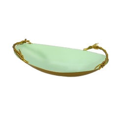 Centro De Mesa Oval Dourado C Fundo Verde E Detalhe