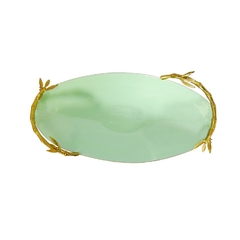 Centro De Mesa Oval Dourado C Fundo Verde E Detalhe - comprar online