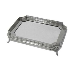Bandeja Maior Metal Prata Pés Classicos Impecavel - comprar online