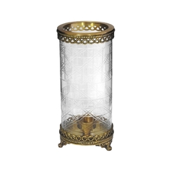 Castiçal Solitário 30cm Lapidado E Metal Dourado Classico