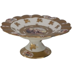 Centro De Mesa Porcelana Redondo Branco C Dourado - comprar online