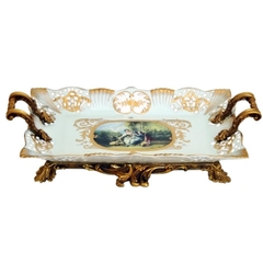 Bandeja Em Porcelana Branco C Dourado Imagem - comprar online