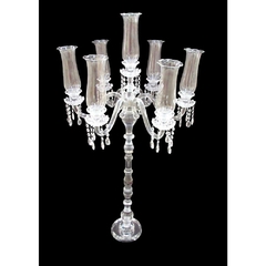 Candelabro Gigante Cristal c Pingentes e Cupulas Base Lapidado Classico