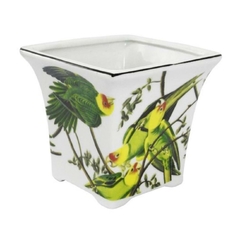 Vaso Decorativo Porcelana Nobre Passaro Verde e Amarelo Luxo