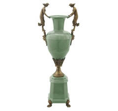 Vaso Ânfora Porcelana Verde Classico Com Bronze Esculturas - comprar online