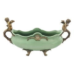Centro De Mesa Porcelana Verde Alças C Escultura Anjos