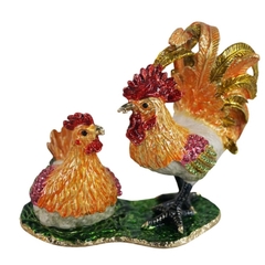 Porta Joia Em Metal Pintura Porcelana Casal Galos