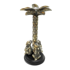 Escultura Castiçal Menor Macaco Cego Surdo Mudo Prata - LUXdécor