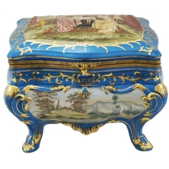 Caixa Porcelana Azul Claro Fios De Ouro Imagem Classica - comprar online