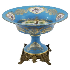 Centro De Mesa Porcelana Francesa Azul Renascimento Luxo