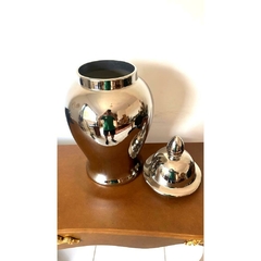 Imagem do Vaso Potiche Ceramica Maior Prateado Bojudo Classico Alta Decoração