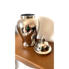 Vaso Potiche Ceramica Menor Prateado Bojudo Classico Alta Decoração na internet