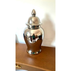 Vaso Potiche Ceramica Menor Prateado Bojudo Classico Alta Decoração - comprar online