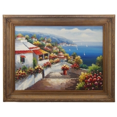 Quadro Horizontal Moldura Madeira Paisagem Pintura Óleo - comprar online