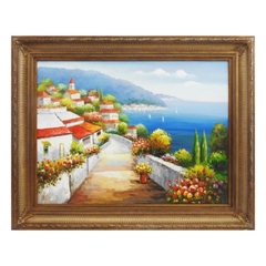 Quadro Classico Madeira Pintura Oleo Sobre Tela Paisagem