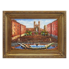 Quadro Pintura Óleo Praça Moldura Classica Entalhada - comprar online
