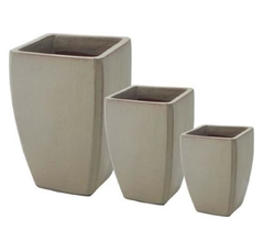 Trio De Vasos Vietnamitas Cachepots Ceramica Bege - comprar online