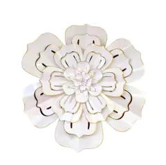 Escultura de Parede Flor Latão Branco Traços Dourado Luxo