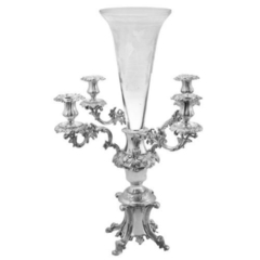 Candelabro Classico Cupula Central Prata e Cristal 05 Pontas