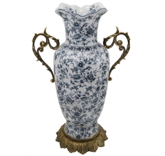 Vaso Porcelana Florais Azuis Rico Em Detalhes Bronze - comprar online
