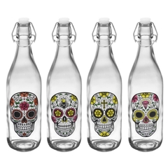 Jogo De Garrafas Cristal 1l Decorativa Caveiras Psicodelicas